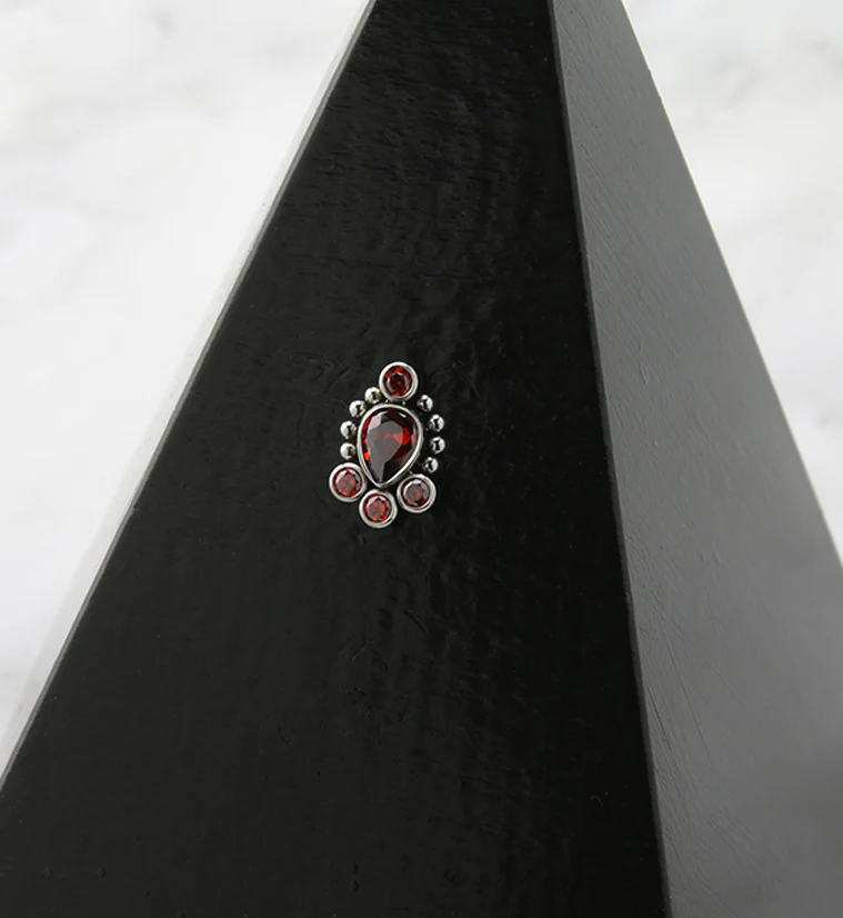 Charm Beaded Red CZ Titanium Threadless Top - Image 2