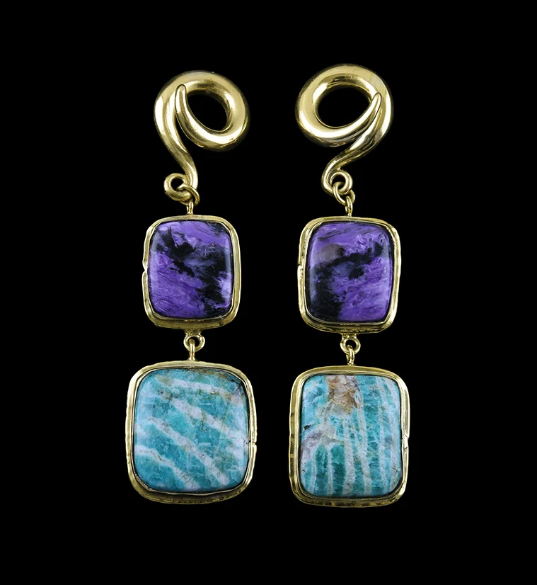 Amazonite X Charoite Stone Ear Weights Version 8