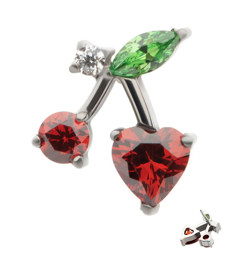 Cherry Heart Red CZ Threadless Titanium Top