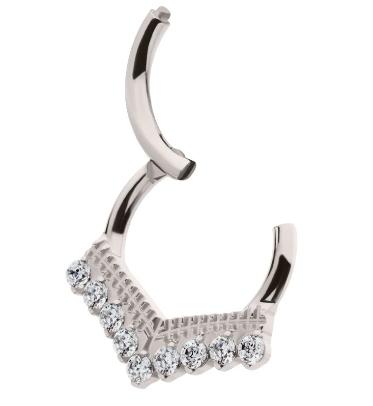 Chevron Clear CZ Titanium Hinged Segment Ring - Image 3