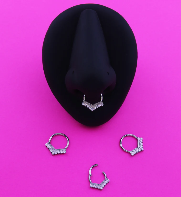 Chevron Clear CZ Titanium Hinged Segment Ring - Image 4