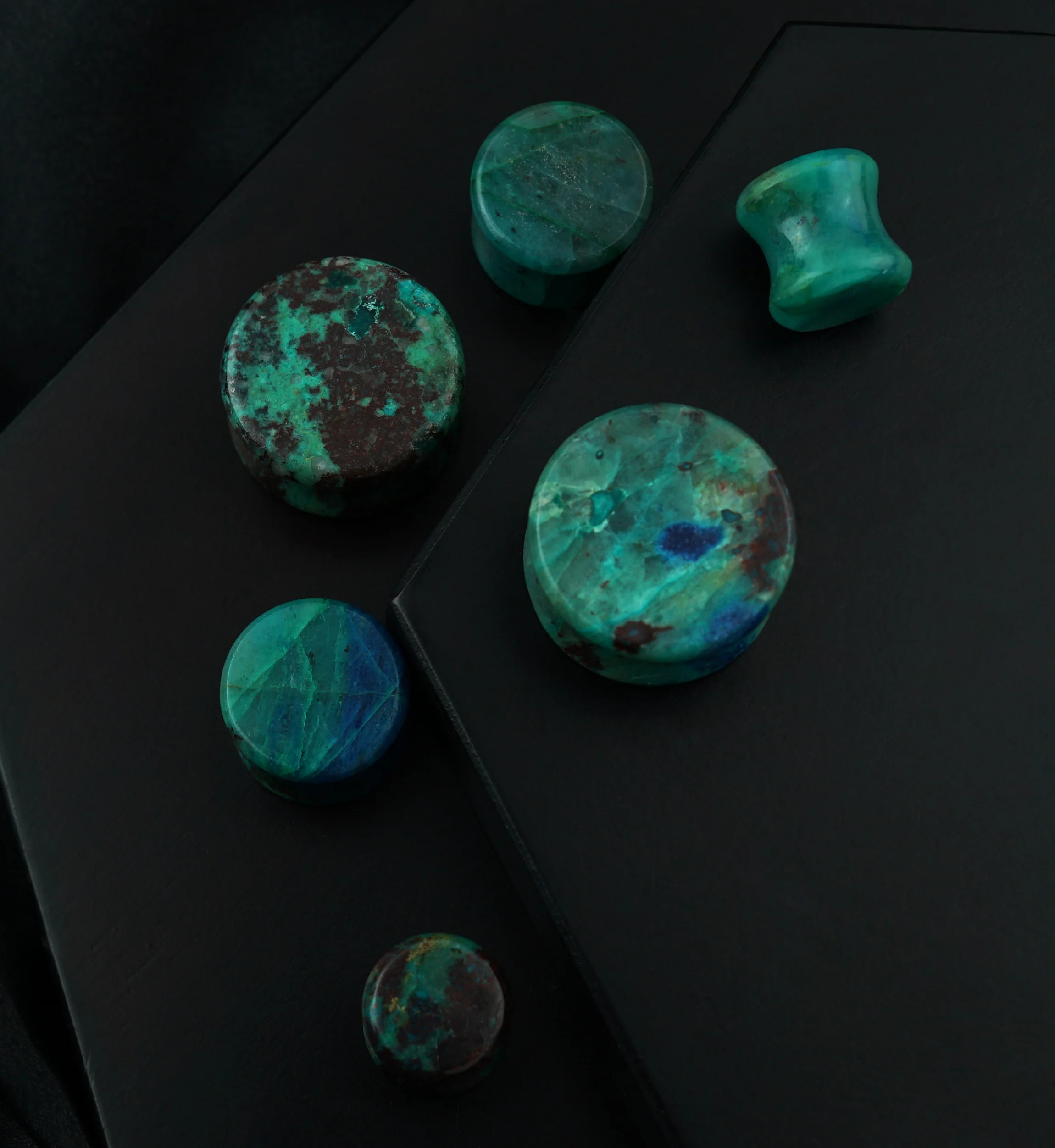 Chrysocolla Double Flare Stone Plugs (AA-Grade) - Image 2