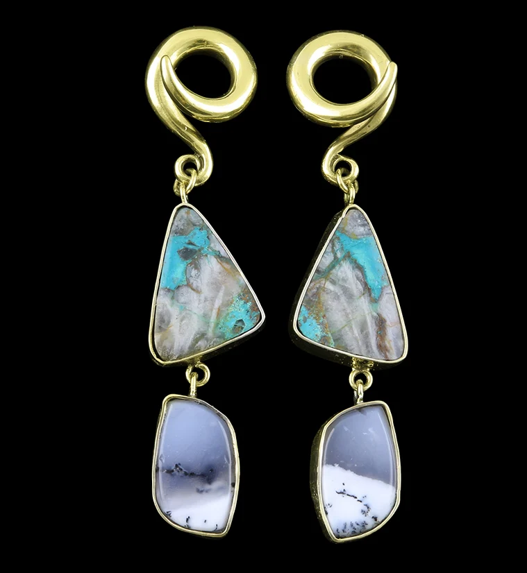 Chrysocolla X Dendritic Opal Stone Ear Weights Version A