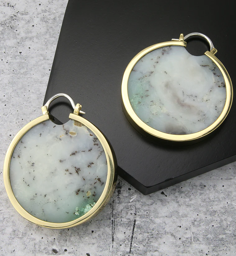 Chrysoprase Stone Brass Ear Weights - Image 2
