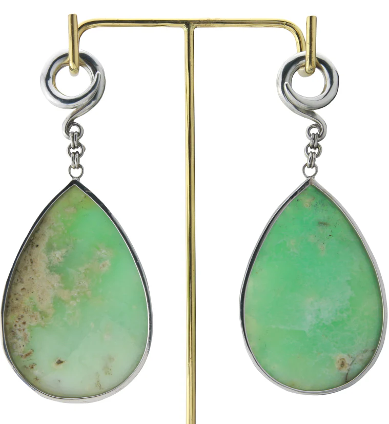 Chrysoprase Stone Teardrop White Brass Ear Weights - Image 5