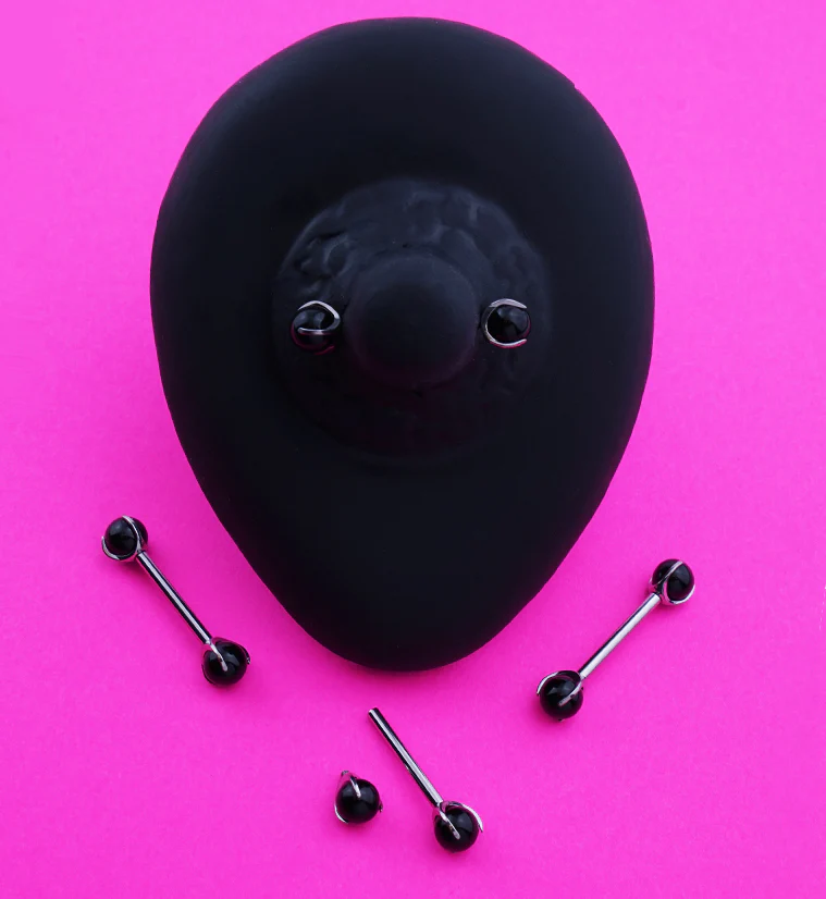 Claw Black Onyx Stone Internally Threaded Titanium Nipple Barbells - Image 2