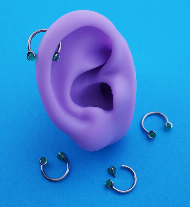 Claw Aventurine Stone Titanium Internally Threaded Circular Barbell - Image 2