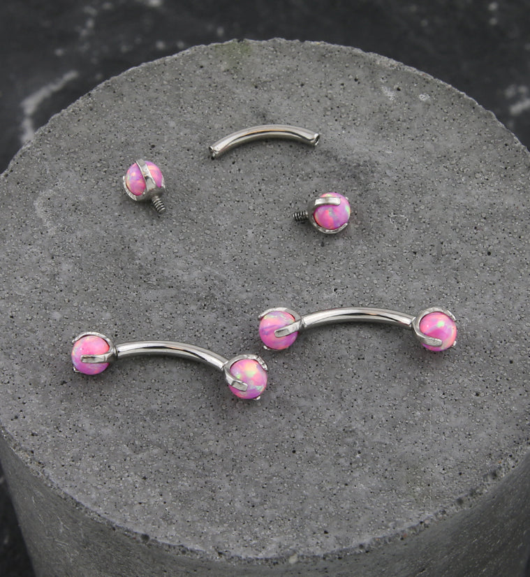 Claw Pink Opalite Titanium Internally Threaded Curved Barbell - Image 2