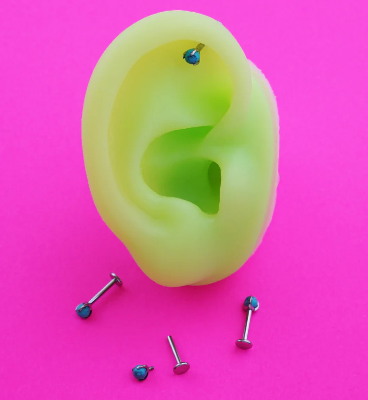 Claw Turquoise Howlite Stone Internally Threaded Titanium Labret - Image 2