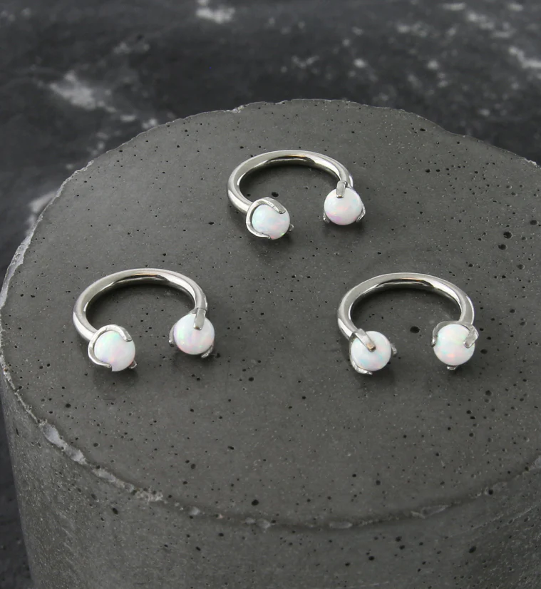 Claw White Opalite Titanium Internally Threaded Circular Barbell - Image 2
