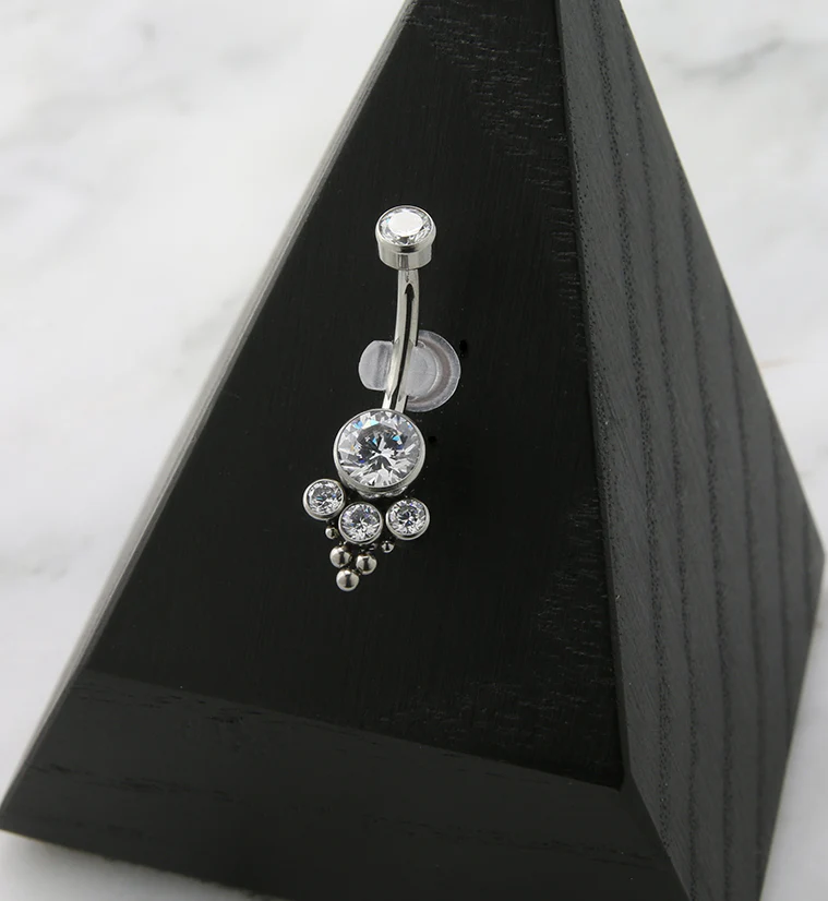 Clear Beaded CZ Titanium Internally Threaded Belly Button Ring - Image 2