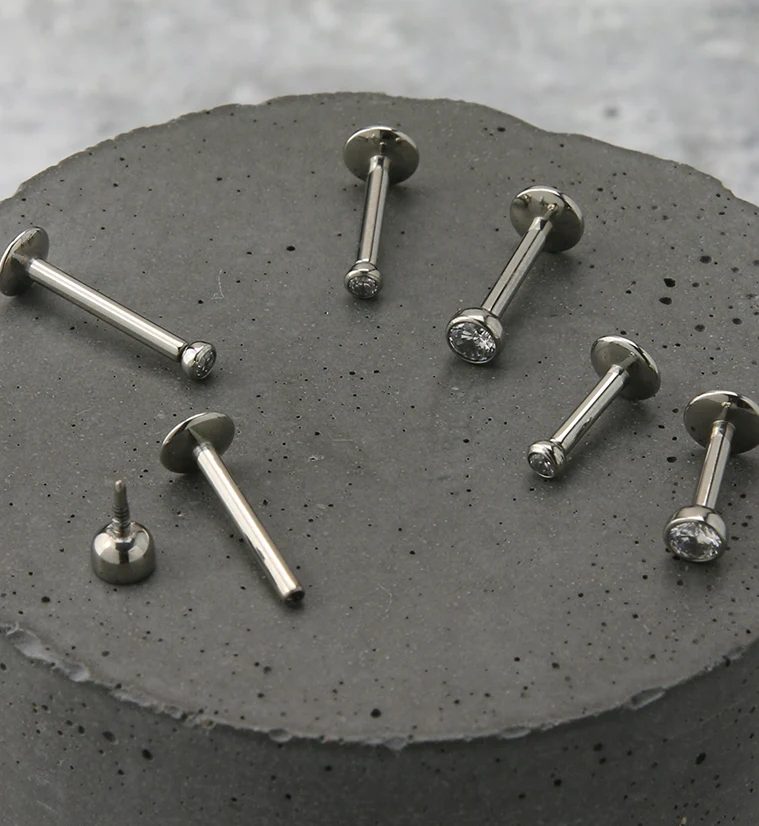 Clear CZ Bezel Titanium Labret Stud (Convex Disk) - Image 2
