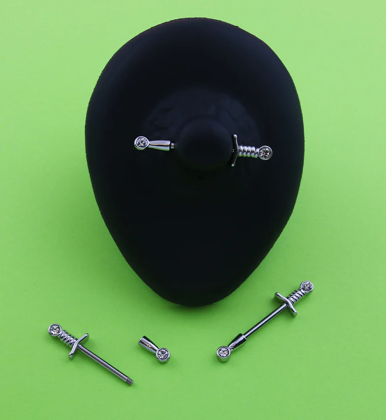 Clear CZ Dagger Stainless Steel Nipple Barbell - Image 2