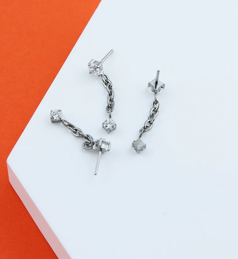 Clear CZ Dangle Chain Titanium Threadless Top - Image 2