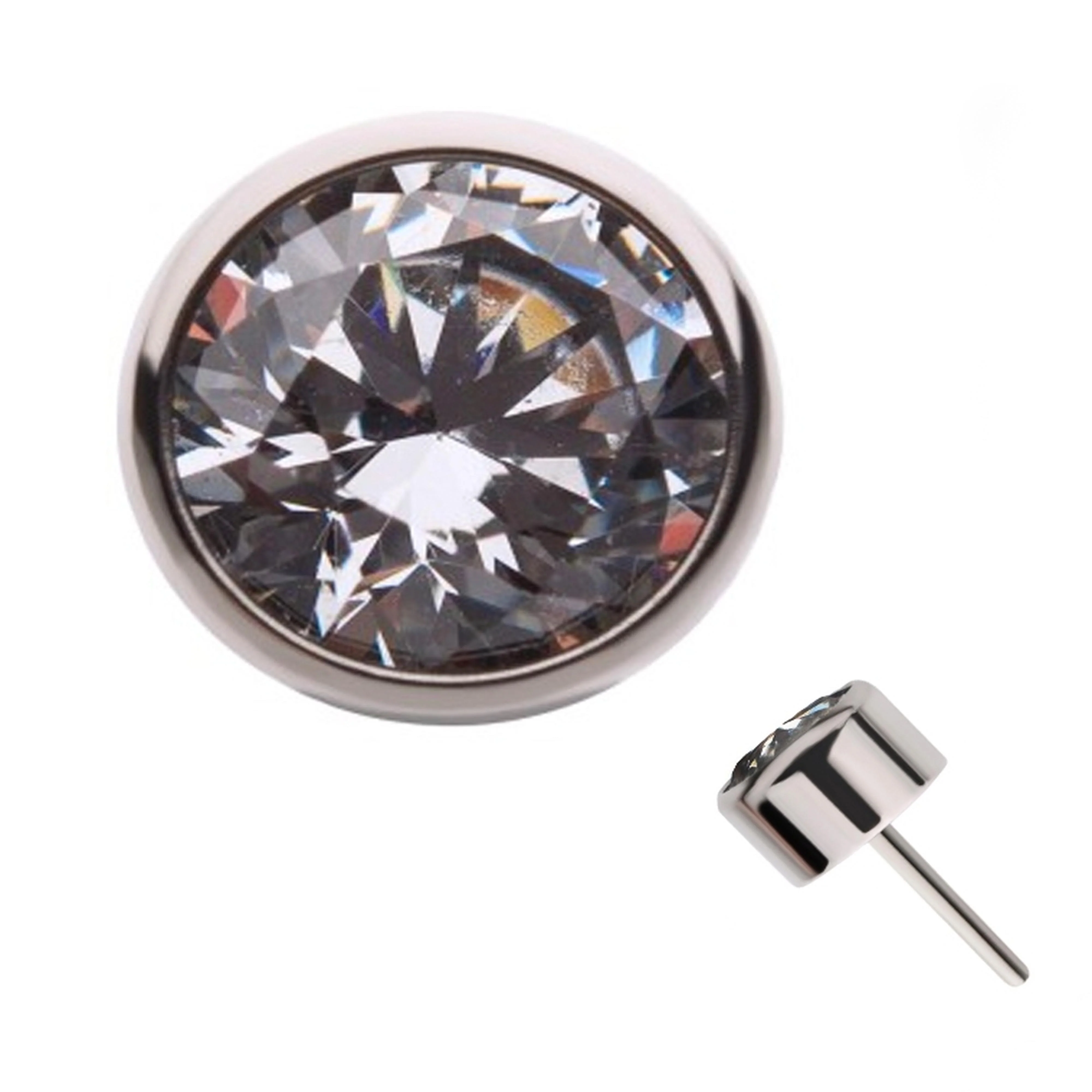 Clear CZ Flat Bezel Titanium Threadless Top