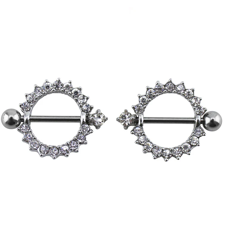 Clear CZ Rim Nipple Ring Barbell Shield