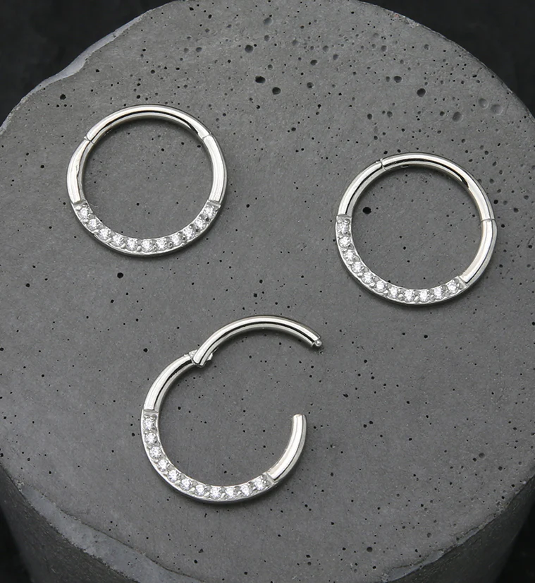 Clear CZ Row Stainless Steel Hinged Segment Ring - Image 2