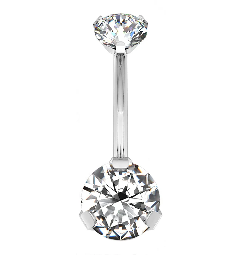 Clear CZ Titanium Internally Threaded Belly Button Ring