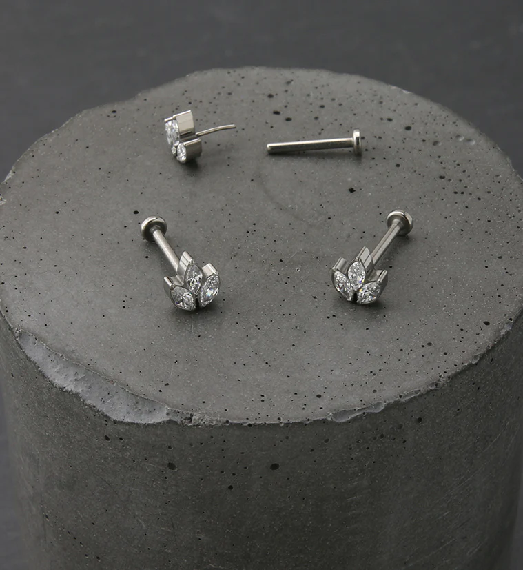 Clear CZ Tri Sepal Titanium Threadless Labret - Image 2