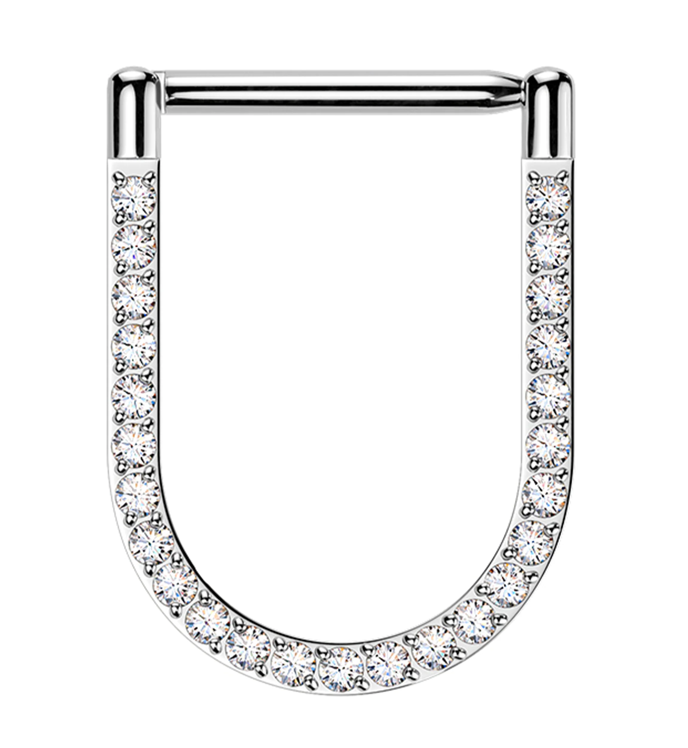 Clear CZ U-Shaped Titanium Hinged Segment Ring