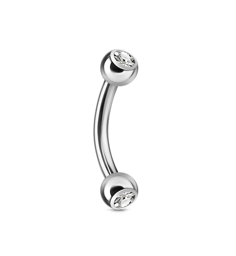 Clear Double CZ Stainless Steel Curved Barbell - Image 3