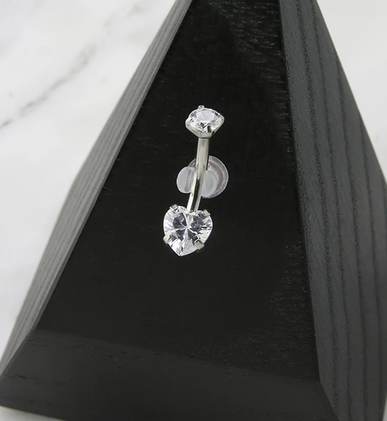 Clear Heart CZ Internally Threaded Titanium Belly Button Ring - Image 2