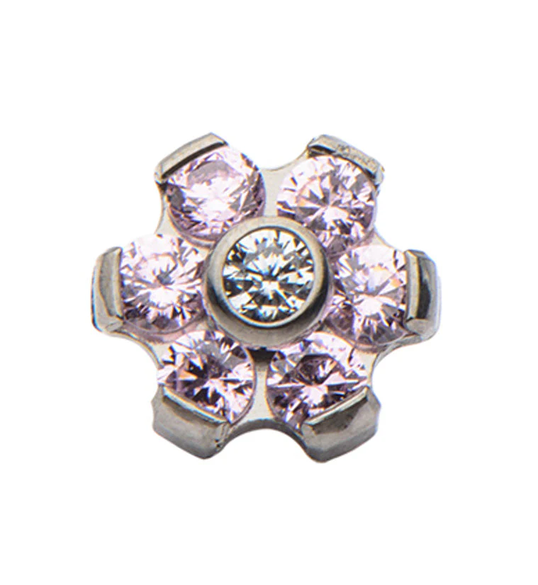 Clear & Pink Flower Titanium Threaded End
