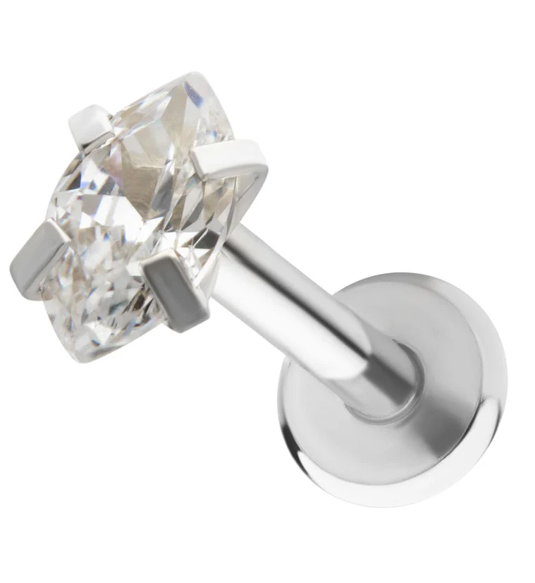 Clear Prong Oval CZ Stainless Steel Internally Threaded Labret