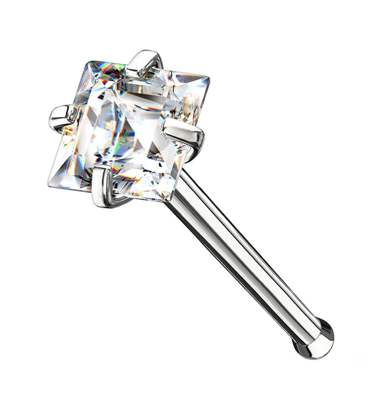 Clear Square CZ Stainless Steel Nosebone