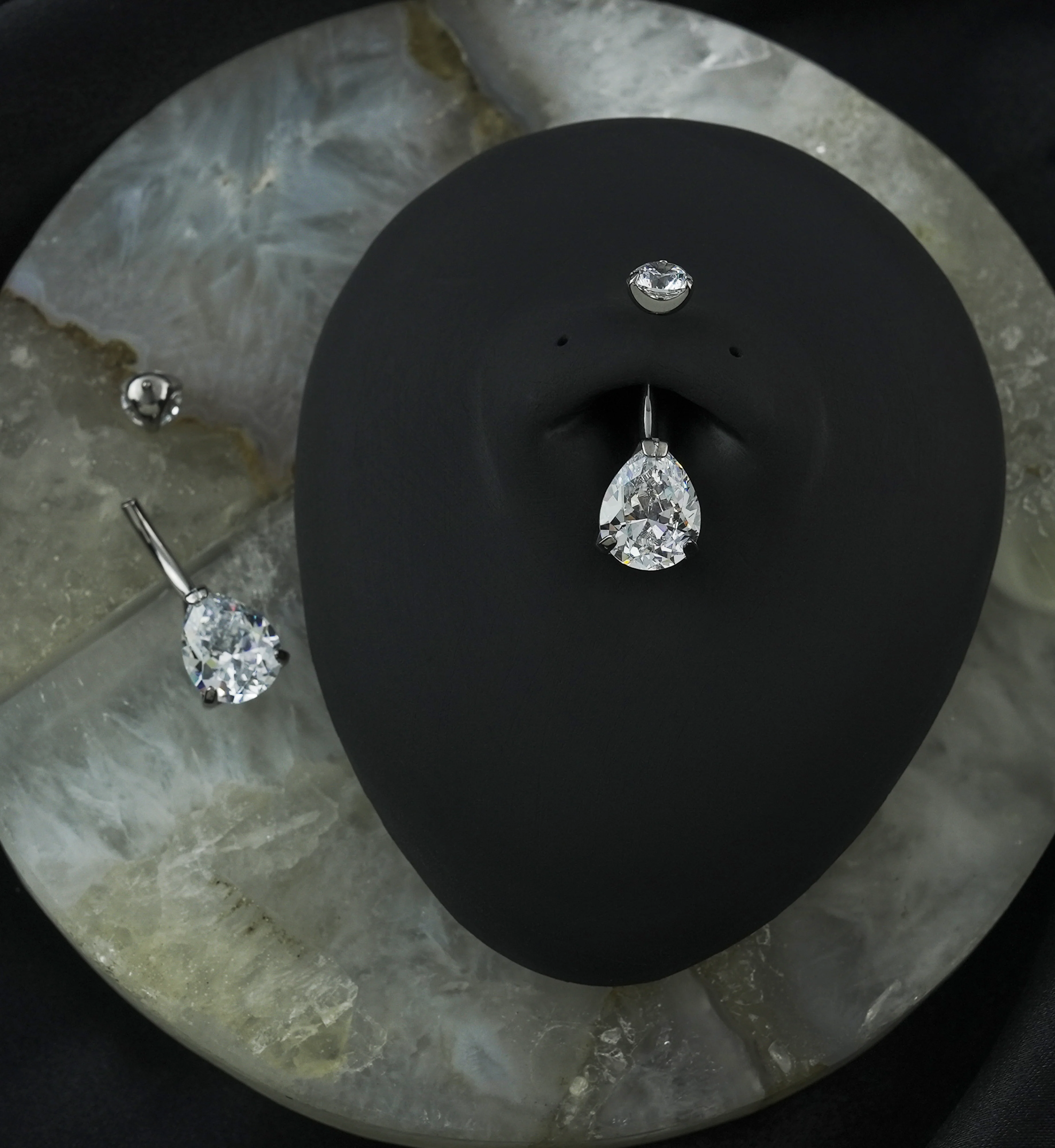 Clear Teardrop CZ Titanium Belly Button Ring - Image 2