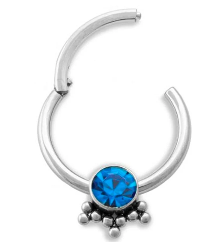 Cluster Bead Capri Blue CZ Titanium Segment Ring - Image 2