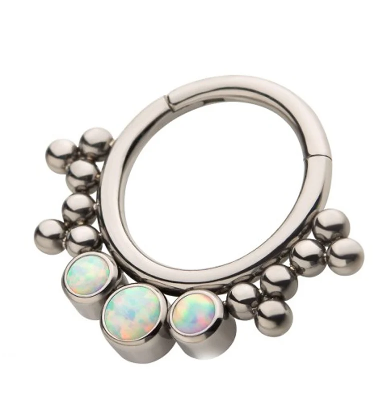 Cluster Beaded Triple Opalite Titanium Hinged Segment Ring - Image 2