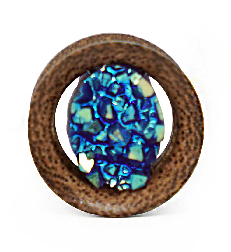 Coconut Wood Tunnels With Aqua Druzy Stone Inlay - Image 3