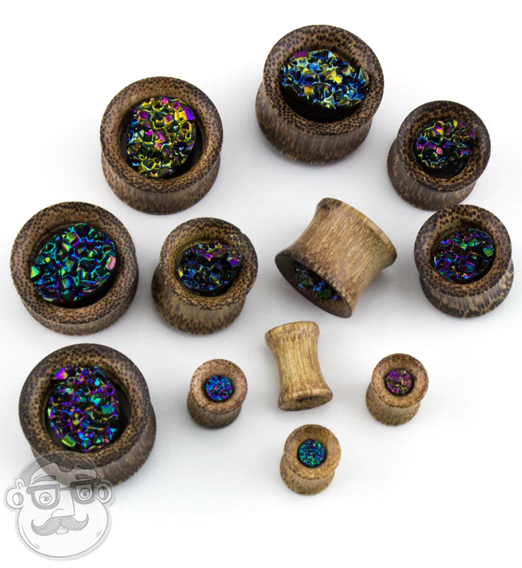 Coconut Wood Tunnels With Cosmic Druzy Stone Inlay - Image 2