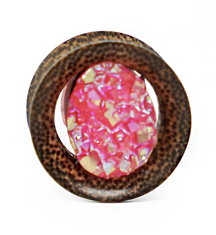 Coconut Wood Tunnels With Pink Druzy Stone Inlay - Image 3
