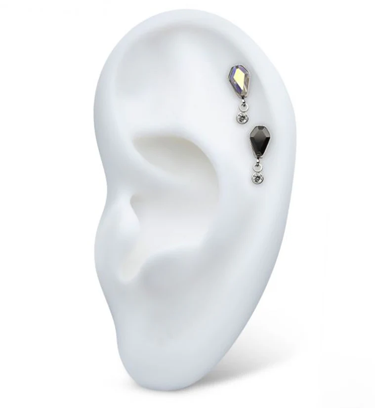 Coffin Rainbow Aurora CZ Dangle Clear CZ Internally Threaded Top - Image 3