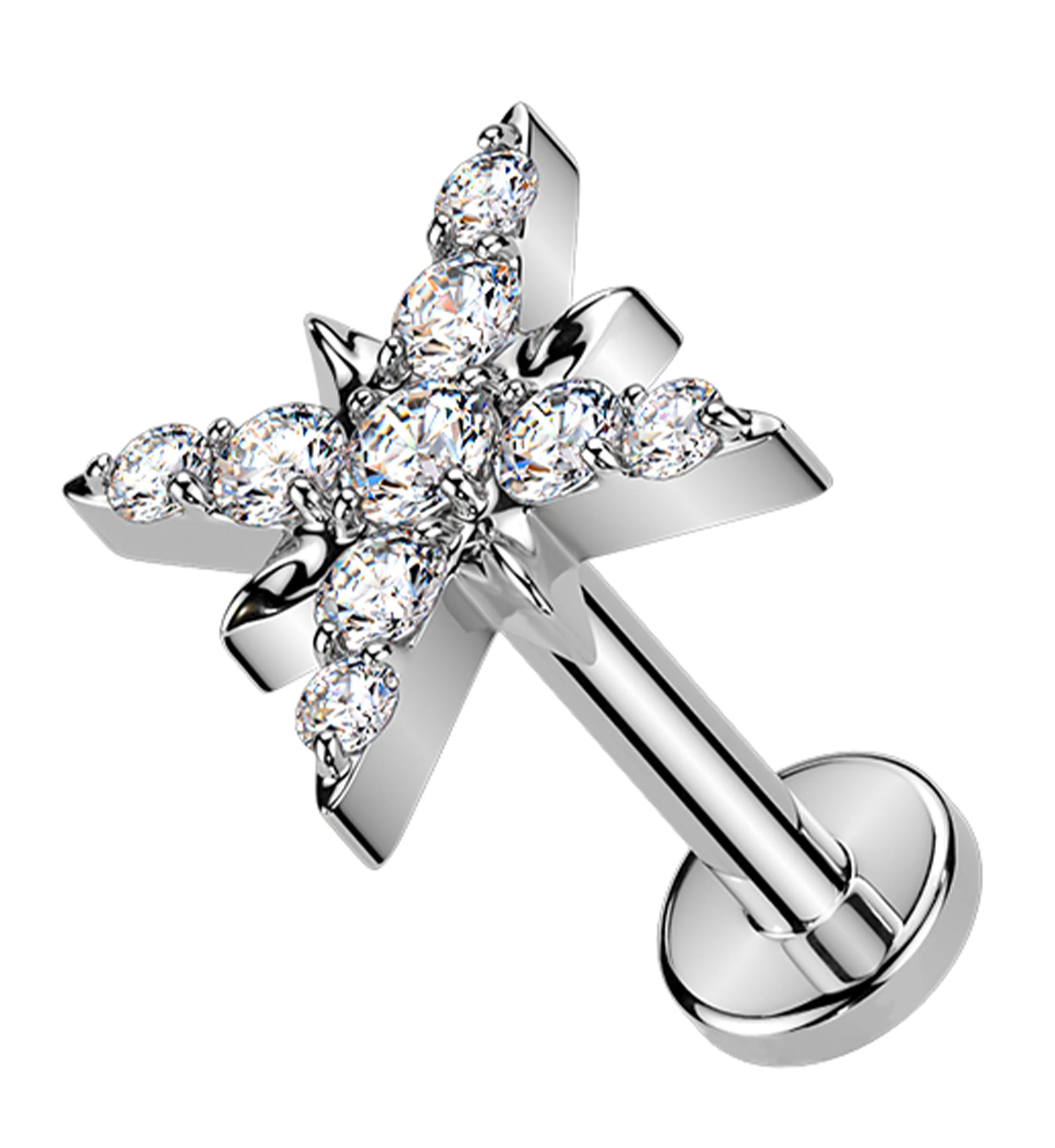 Compass Rose Clear CZ Titanium Threadless Labret