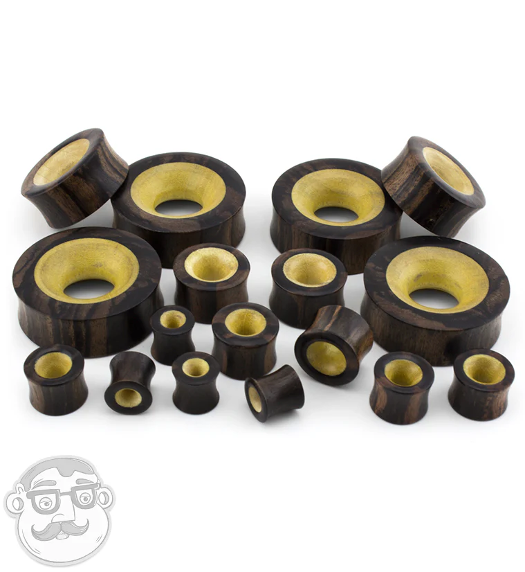 Concave Areng Wood Tunnels With Crocodile Wood Inlay - Image 3