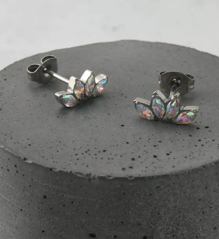 Contessa Rainbow Aurora CZ Titanium Threadless Earrings - Image 2