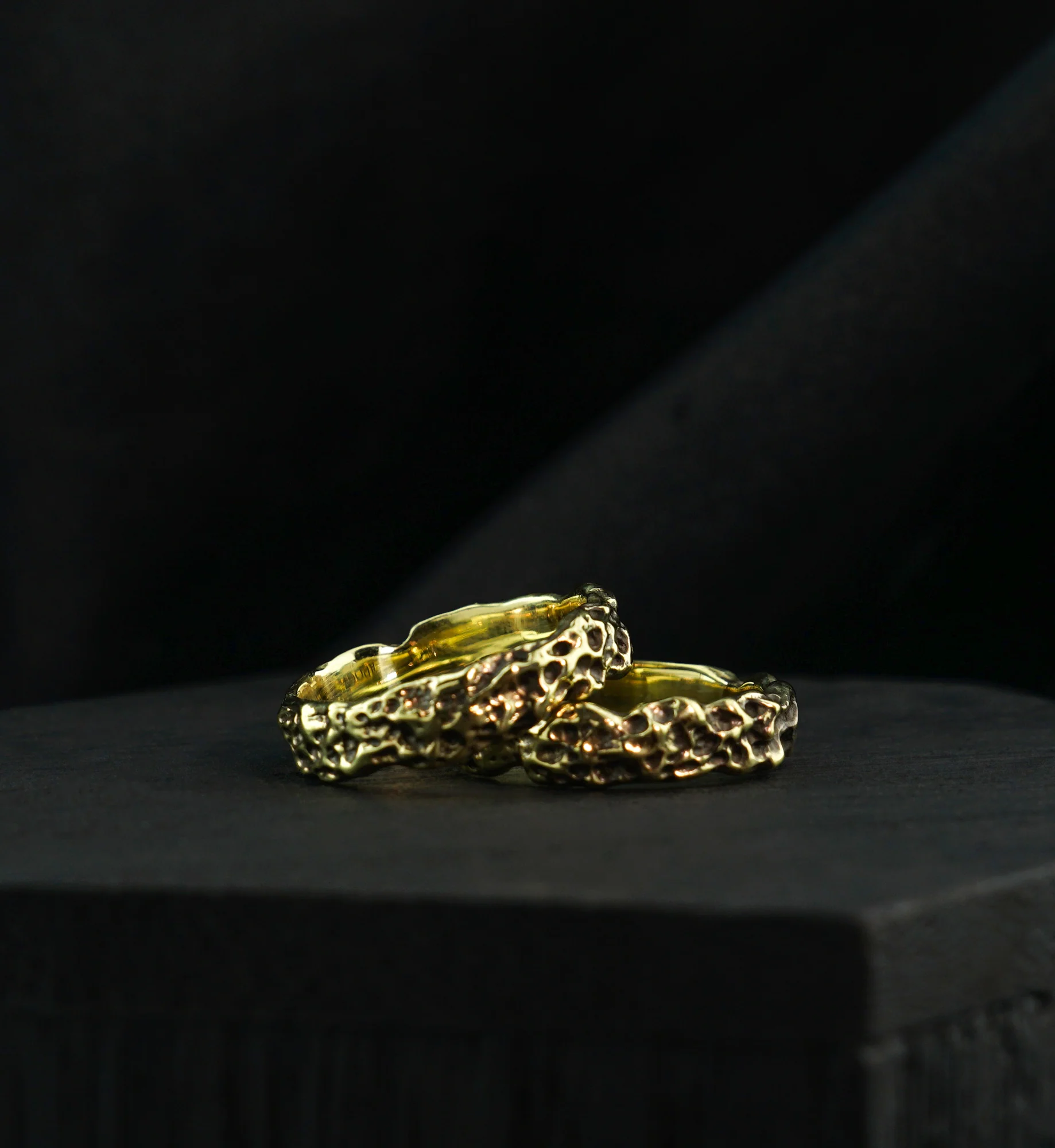 Coral Hammered Brass Ring