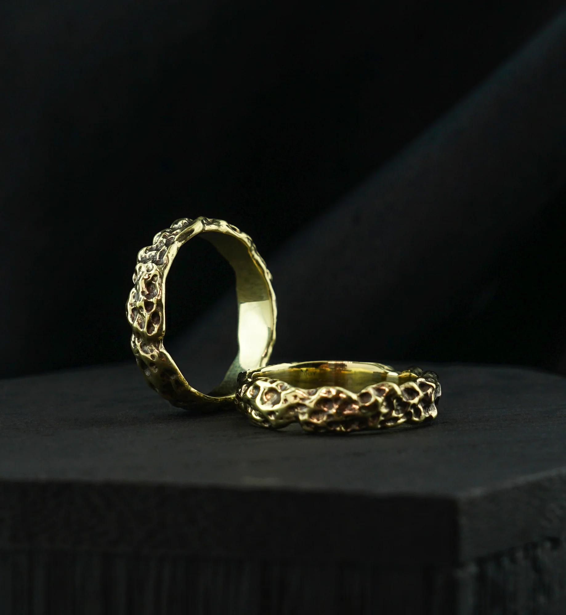 Coral Hammered Brass Ring - Image 3
