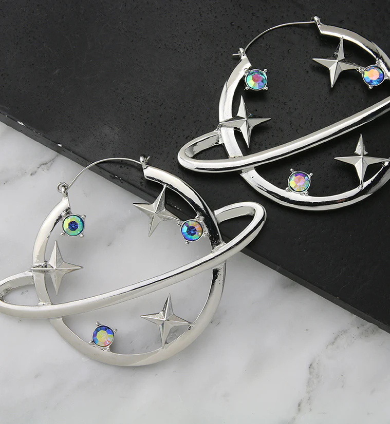 Cosmic Planet Blue Aurora CZ Plug Hoops - Image 2