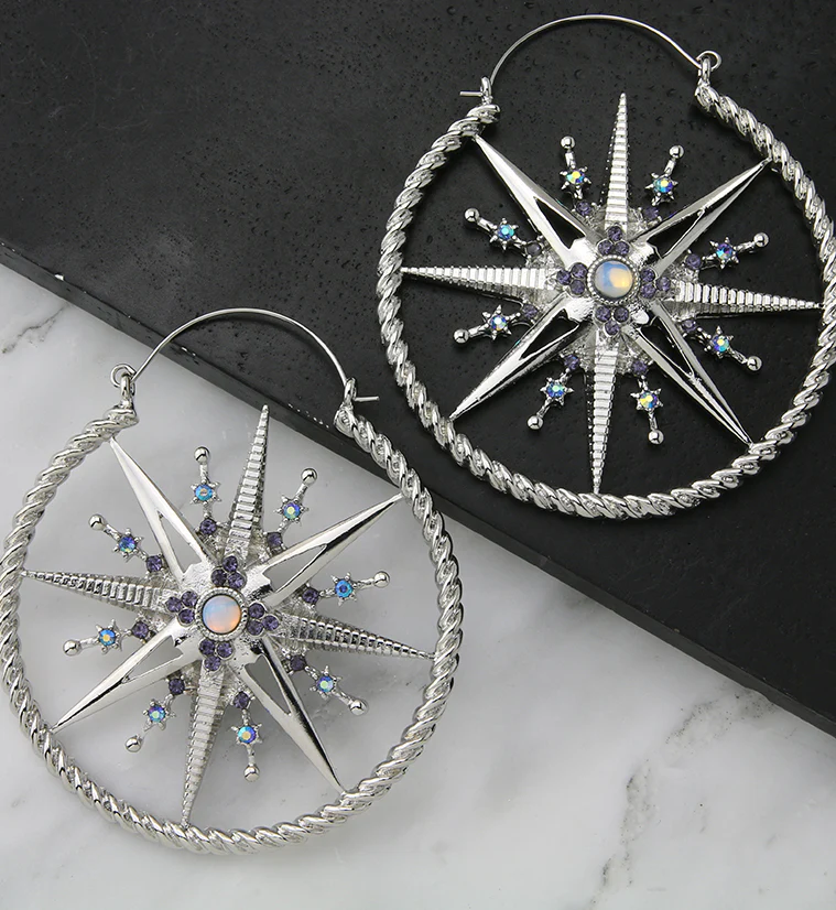 Cosmic Star White Opalite Plug Hoops - Image 2