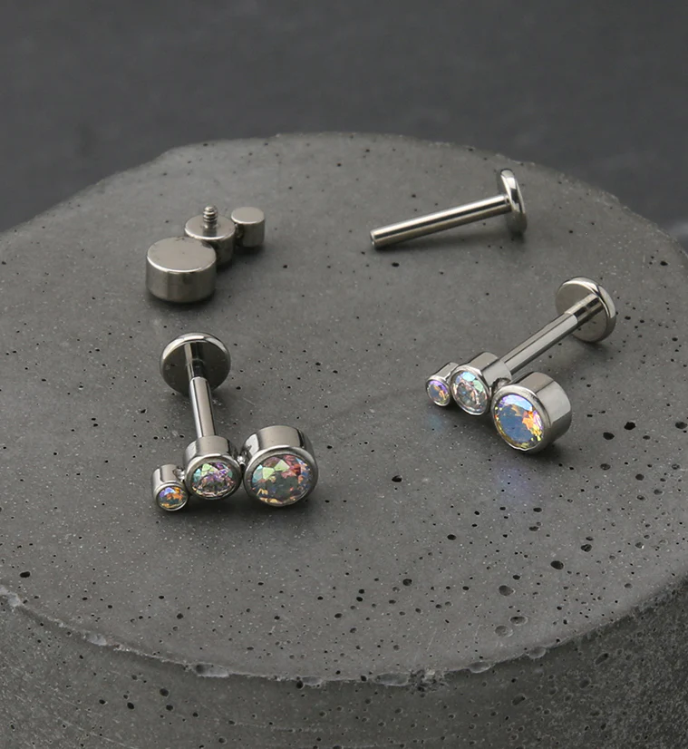 Crescendo Rainbow Aurora CZ Titanium Internally Threaded Labret - Image 2