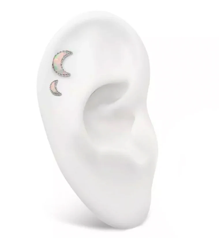 Crescent Moon White Opalite Internally Threaded Titanium Top - Image 3