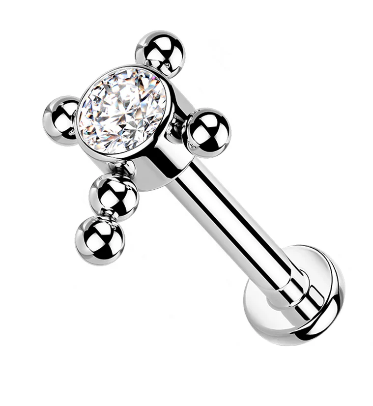 Cross Centered Clear CZ Titanium Labret