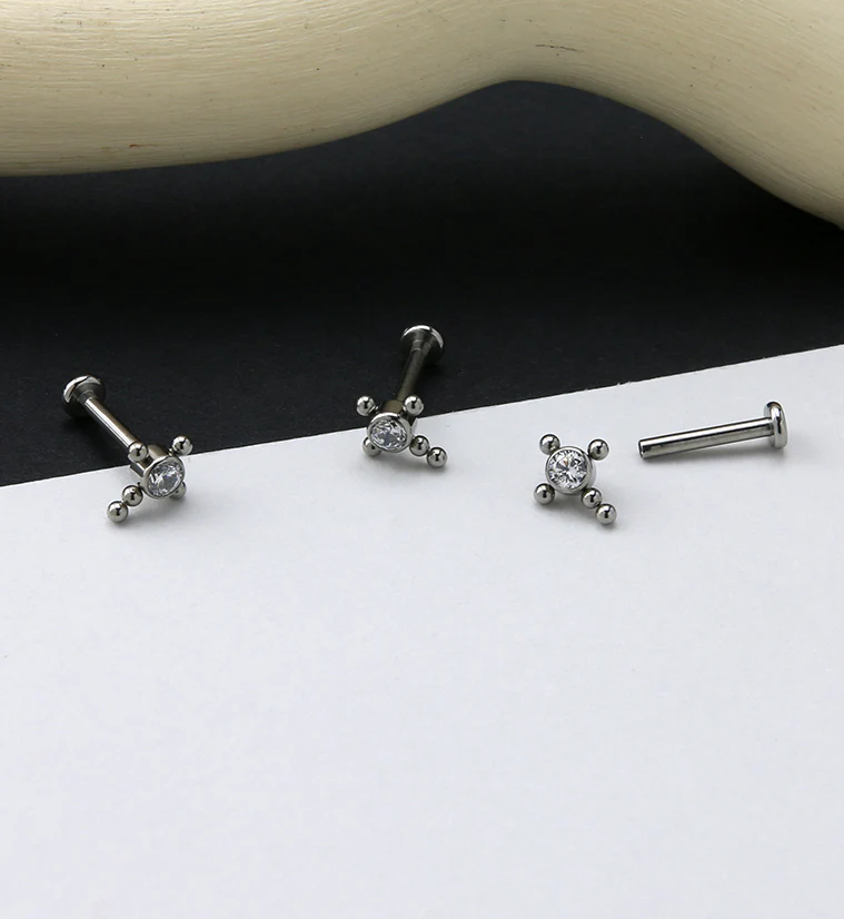 Cross Centered Clear CZ Titanium Labret - Image 2