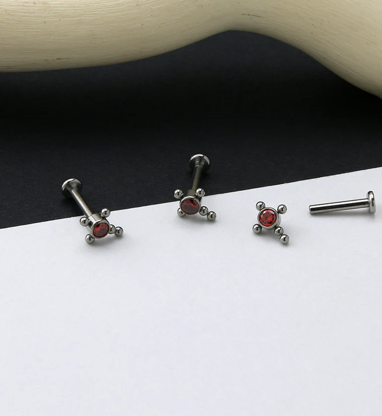 Cross Centered Red CZ Titanium Labret - Image 2
