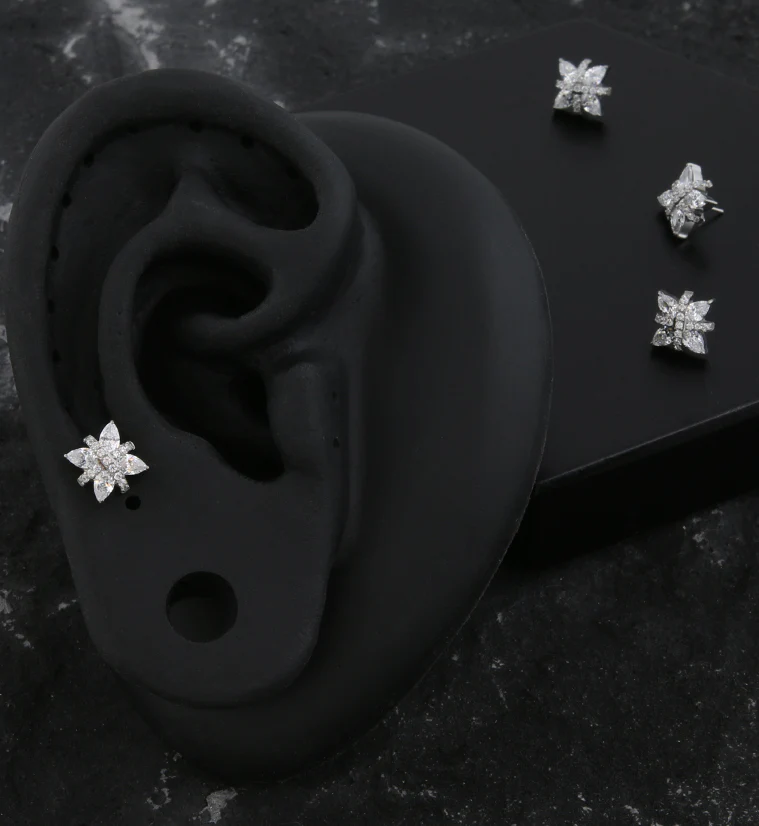 Cross Marquise Clear CZ Titanium Threadless Top - Image 2