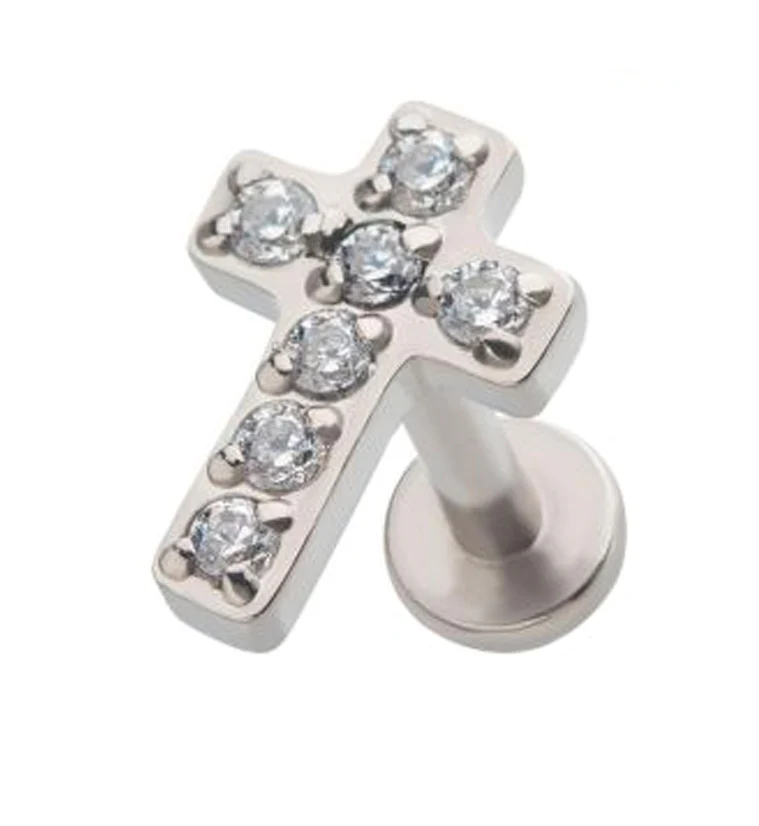 Cross Prong Set CZ Labret Post